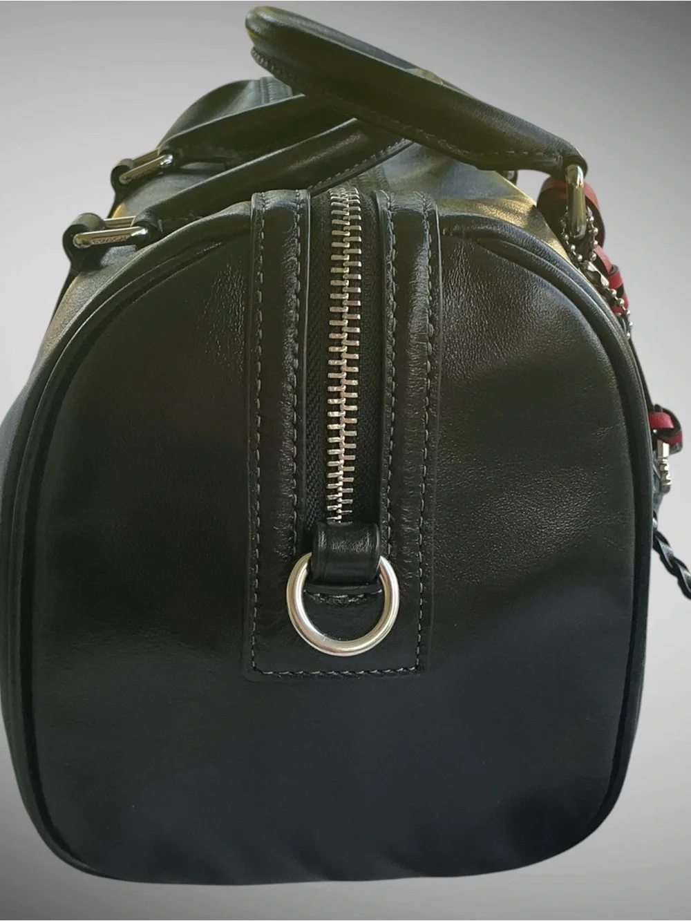 Coach Venturer 27 Duffle Satchel Bag Black Leather CDY54 w/ Charms Crossbody